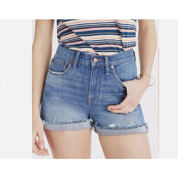 Madewell Size 28 High Waist Boyfriend Cutoff Denim Shorts Gravel Medium Size 28 - Picture 1 of 6
